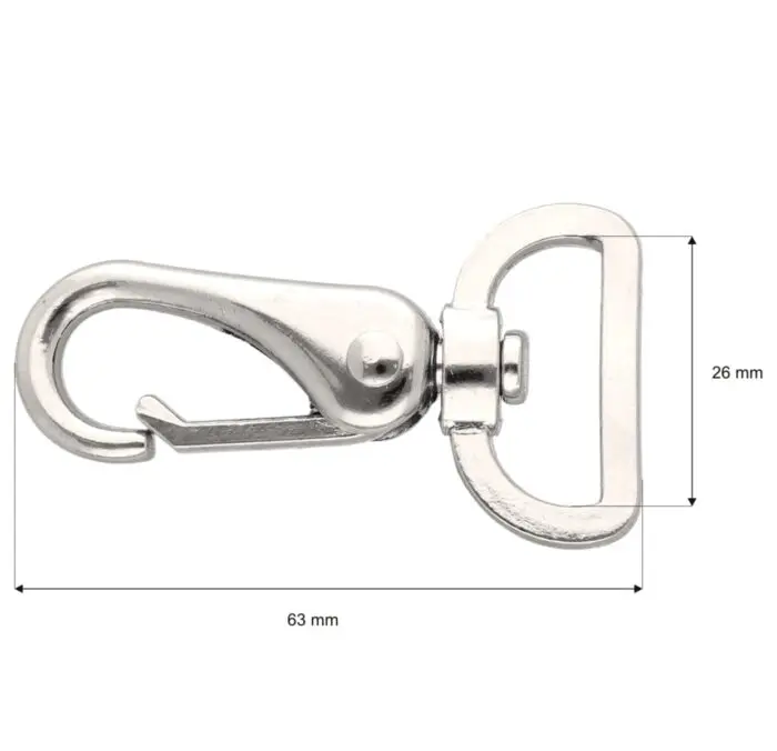 Karabińczyk metalowy 26x63mm SREBRNY (17)