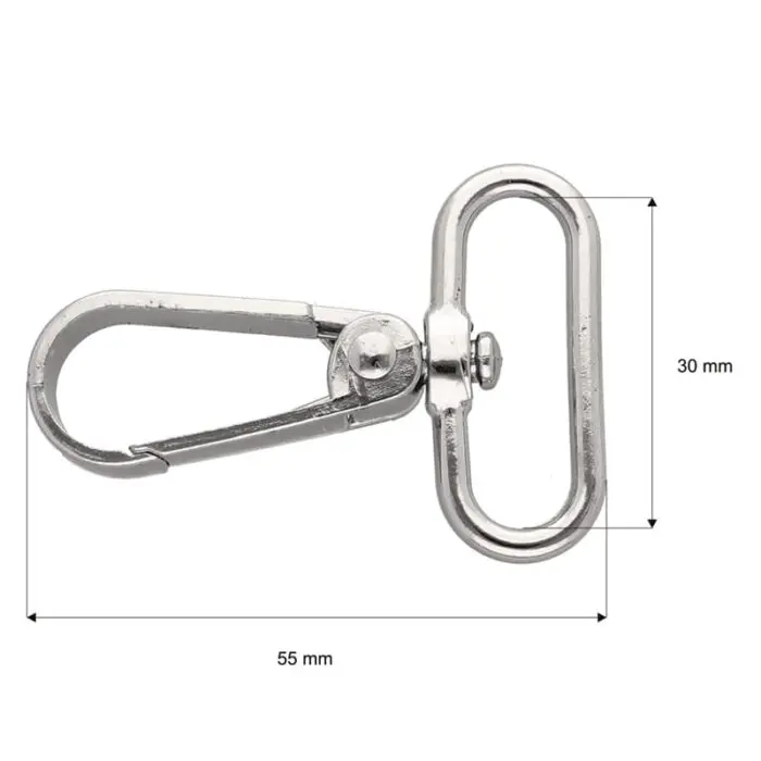 Karabińczyk metalowy 30x55mm SREBRNY (1)