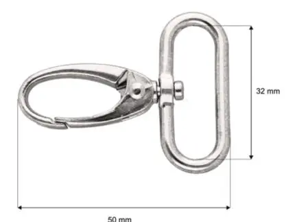 Karabińczyk metalowy 32x50mm SREBRNY (2)