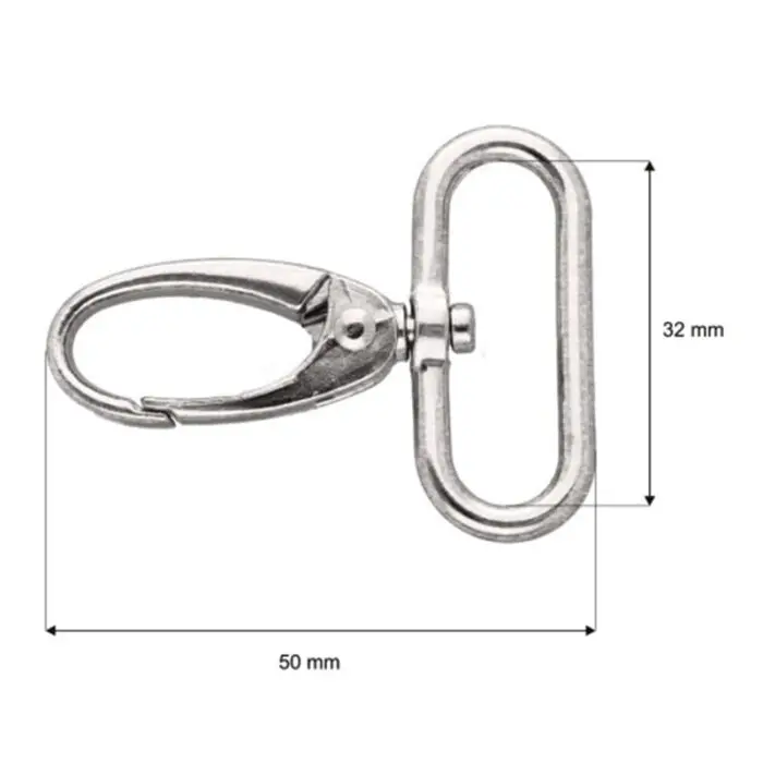 Karabińczyk metalowy 32x50mm SREBRNY (2)