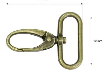 Karabińczyk metalowy 32x50mm STARE ZŁOTO (5)
