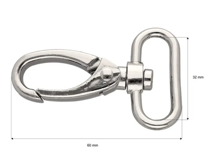 Karabińczyk metalowy 32x60mm SREBRNY (17)
