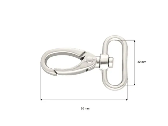 Karabińczyk metalowy 32x60mm SREBRNY MAT (18)