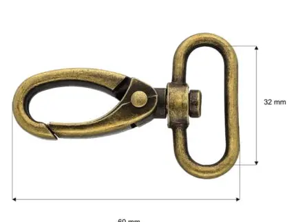Karabińczyk metalowy 32x60mm STARE ZŁOTO (20)