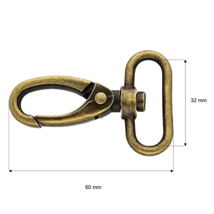 Karabińczyk metalowy 32x60mm STARE ZŁOTO (20)