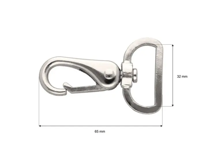 Karabińczyk metalowy 32x65mm SREBRNY (22)