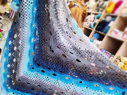 Ręcznie Robiona Niebiesko-Szara CHUSTA XXL