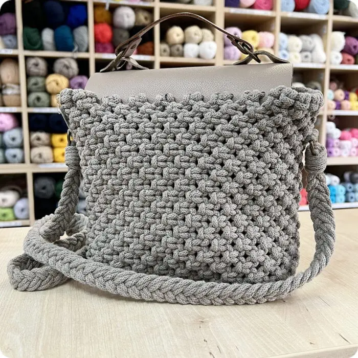 Torebka Beżowa - bawełna + skóra naturalna