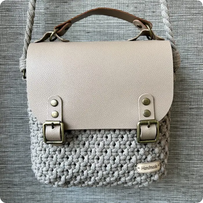 Torebka Beżowa - bawełna + skóra naturalna