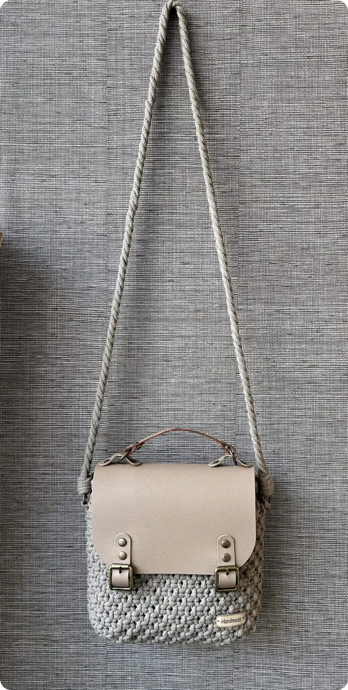 Torebka Beżowa - bawełna + skóra naturalna