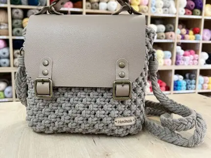 Torebka Beżowa - bawełna + skóra naturalna