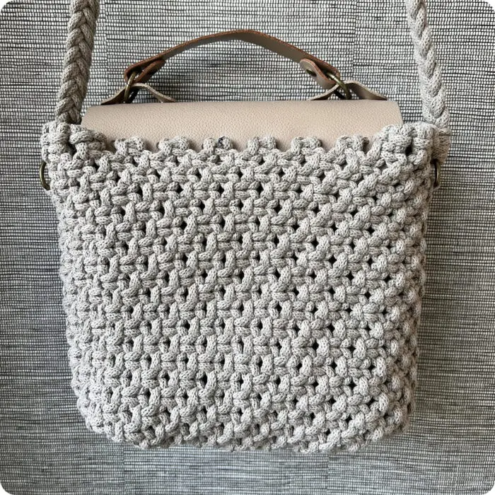 Torebka Beżowa - bawełna + skóra naturalna