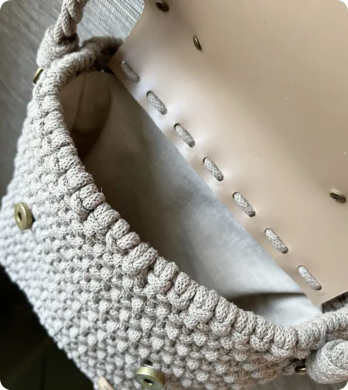 Torebka Beżowa - bawełna + skóra naturalna