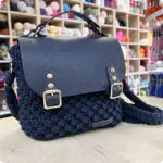 Torebka Granatowa - bawełna + skóra naturalna