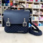 Torebka Granatowa - bawełna + skóra naturalna