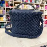 Torebka Granatowa - bawełna + skóra naturalna