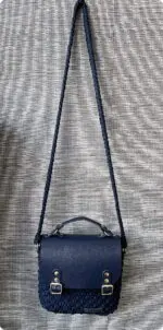 Torebka Granatowa - bawełna + skóra naturalna