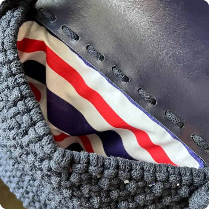 Torebka Granatowa - bawełna + skóra naturalna