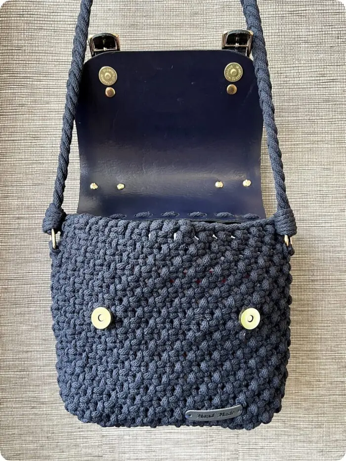 Torebka Granatowa - bawełna + skóra naturalna