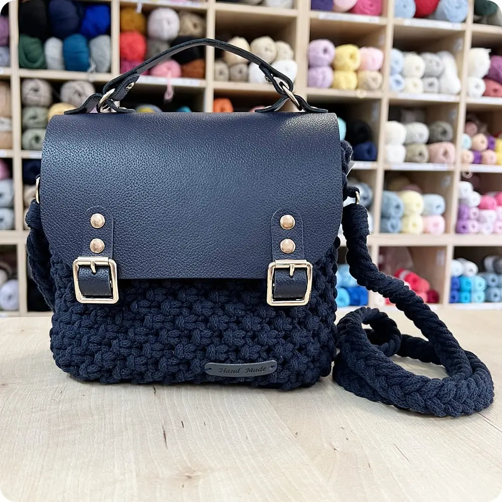 torebka-granatowa-bawelna-skora-naturalna Torebka Granatowa - bawełna + skóra naturalna