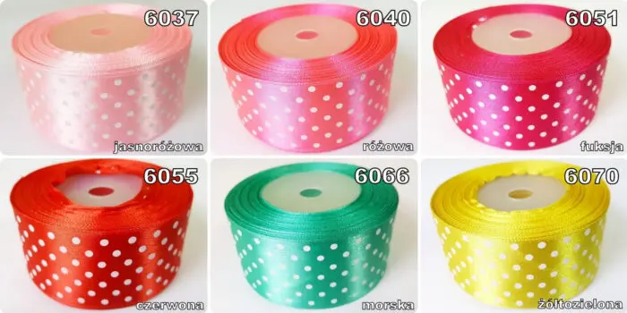 Wstążka SATYNOWA w KROPKI 38mm KRĄŻEK 22m