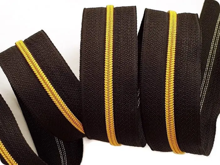 zamek-tasma-suwakowa-czarno-zolto-zlota-3-mm-2-suwaki ZAMEK, TAŚMA SUWAKOWA CZARNO ŻÓŁTO-ZŁOTA 3 mm + 2 suwaki