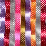 Wstążka satynowa w KROPKI - ZESTAW KOŃCÓWEK NR 2 po 1 metrze