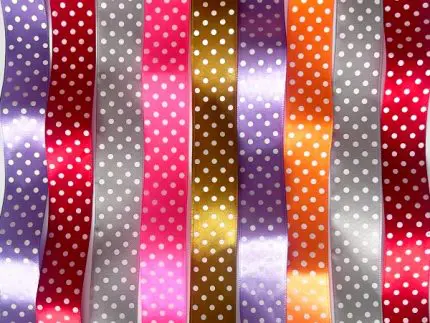 Wstążka satynowa w KROPKI - ZESTAW KOŃCÓWEK NR 2 po 1 metrze