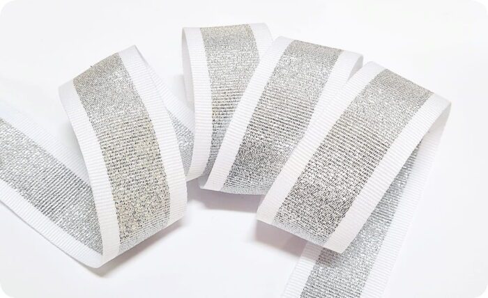 TAŚMA RYPSOWA LAMPASOWA 30 mm - BIAŁO-SREBRNA