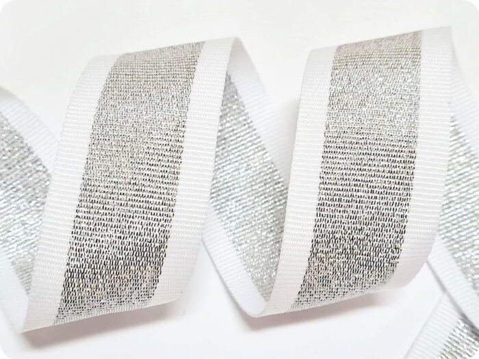 TAŚMA RYPSOWA LAMPASOWA 30 mm - BIAŁO-SREBRNA