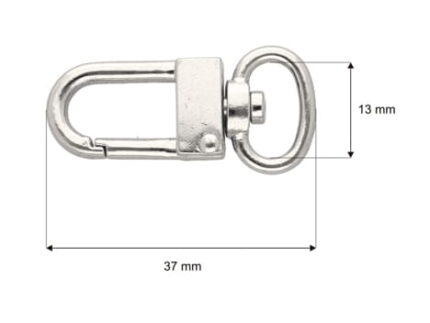 Karabińczyk metalowy 13x37mm SREBRNY